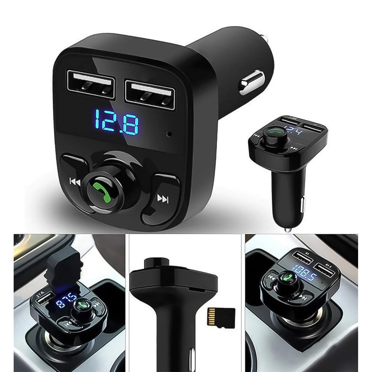 Car-x8 Bluetooth Fm Transmitter Kit For Hands-free Call Receiver  Music Player  Call Receiver  Fast Mobile Charger Ports For All Smartphoneswith 3.1a Quick Charge Dual Usb Car Charger - Happy Price - Image 4