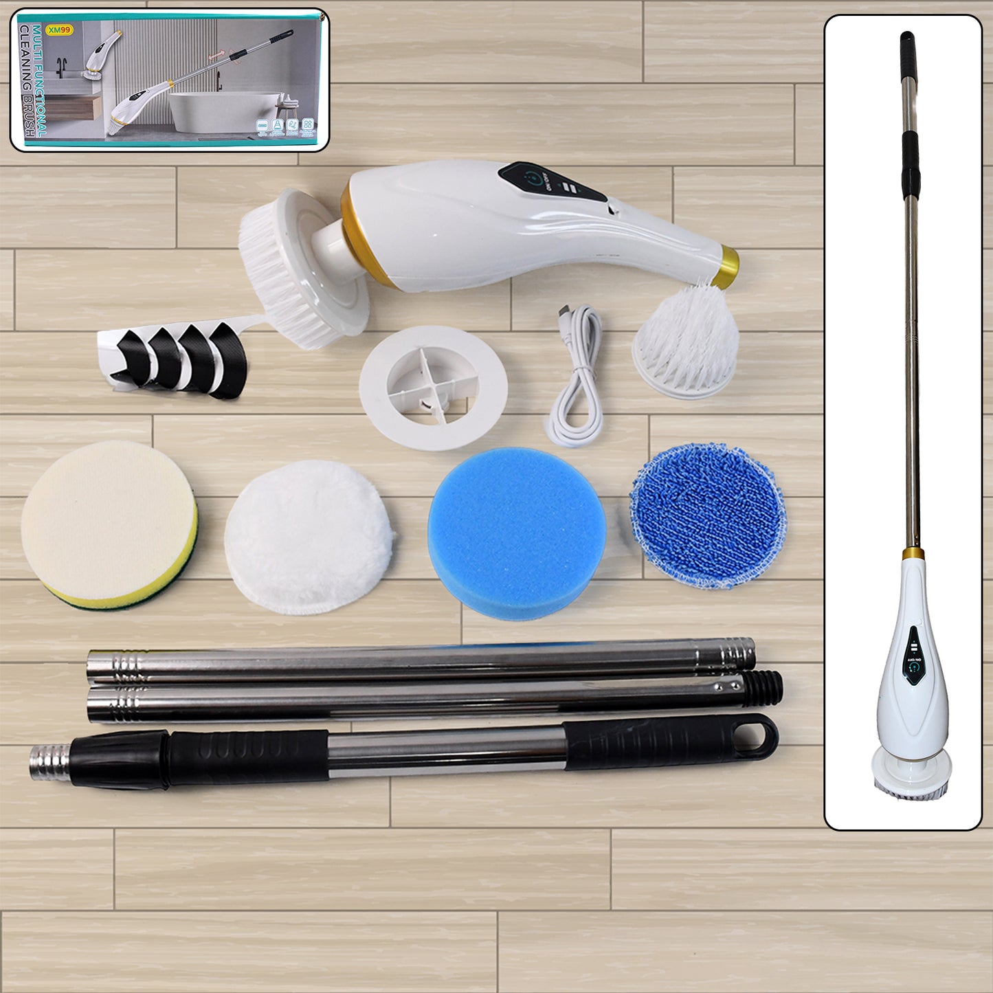 Cordless Electric Spin Scrubber with 8 Heads & Extension Handle
