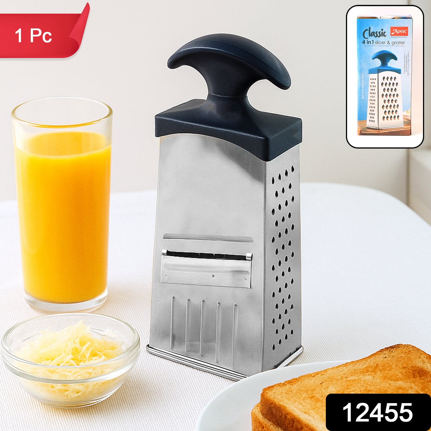 Apex Classic 4-in-1 Stainless Steel Grater  Slicer With Handle - Happy Price - Image 1
