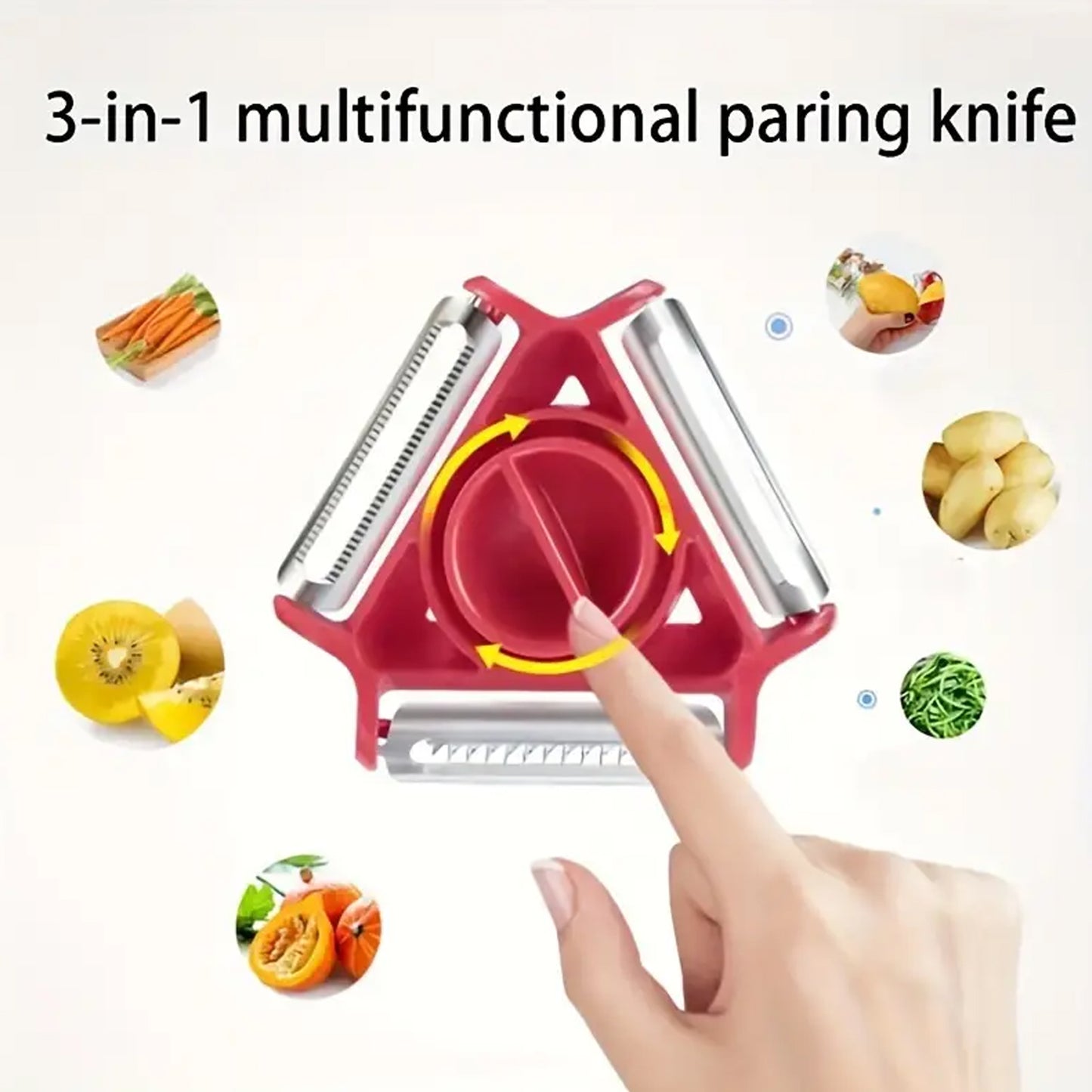 3 In 1 Multi Function Three Use Rotary Hanging Round Planer Peeler And Cutter Vegetable Slicer Kitchen Tools Kitchen Gadgets (B Grade) - Happy Price - Image 6