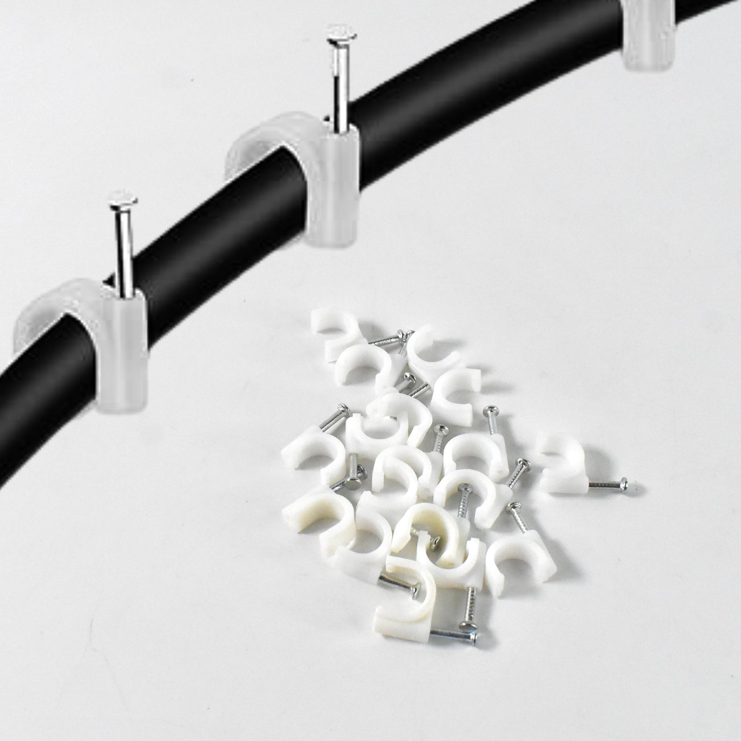 Wire Wall Clips Plastic Cable Clips Round Wire Pins With Steel Nail (20 Pcs Set) - Happy Price - Image 2