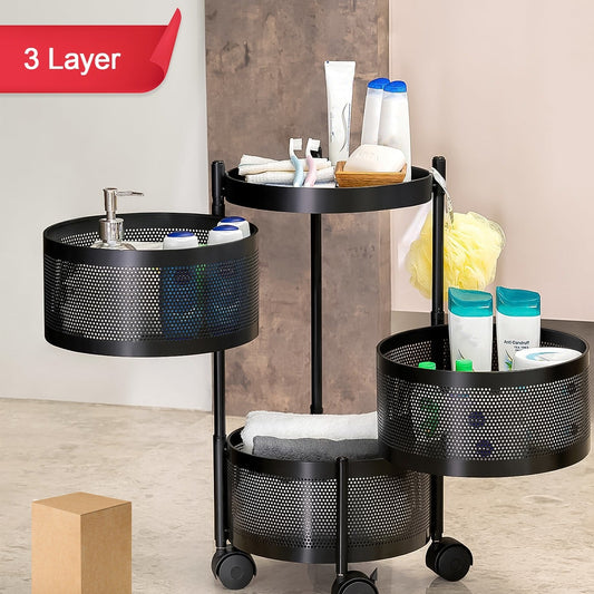 Metal Round High Quality Kitchen Trolley With Wheels (3 Layer  1 Pc) - Happy Price - Image 1