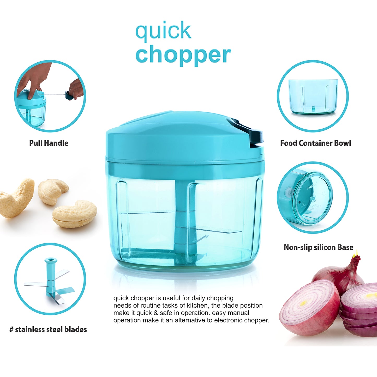 Ganesh Quick Vegetable Chopper  (1 Unit Chopper)(725 Ml) - Happy Price - Image 3