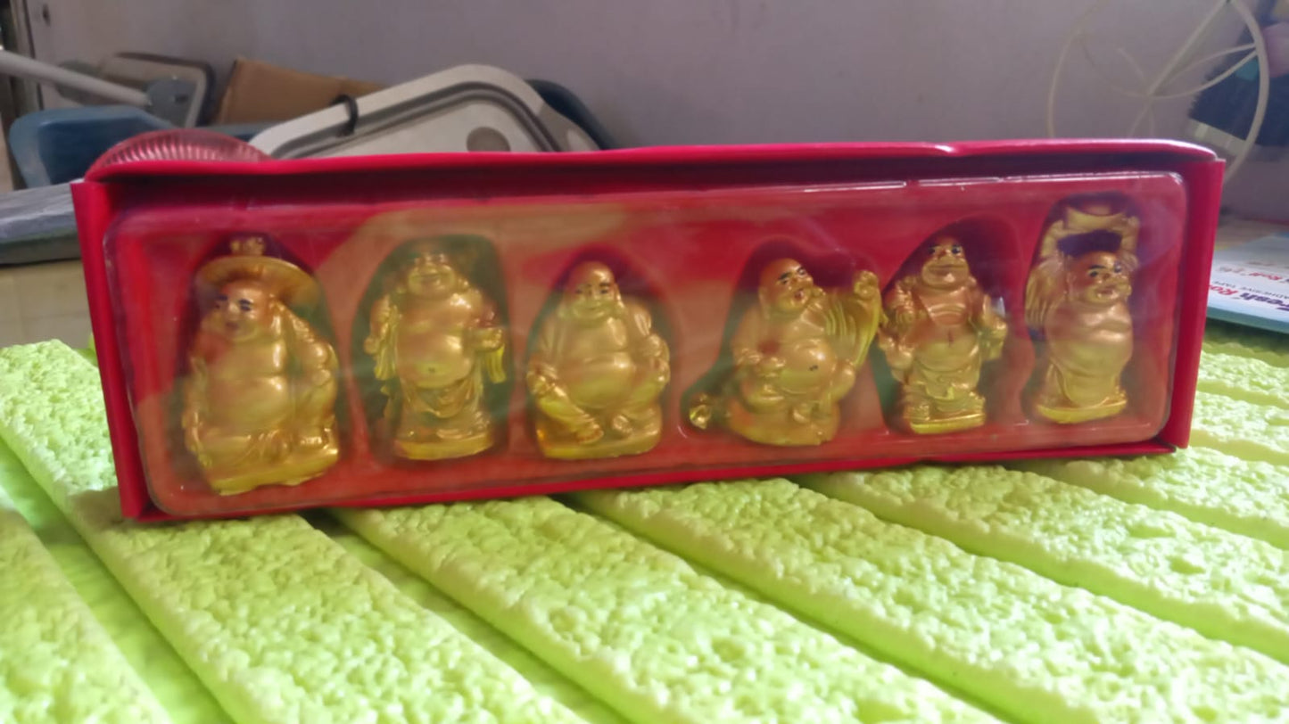 Golden Laughing Buddha Set Of Six Pieces Statue For Happiness Wealth  Good Luck Decor For Wealth And Success (6 Pcs Set) - Happy Price - Image 7