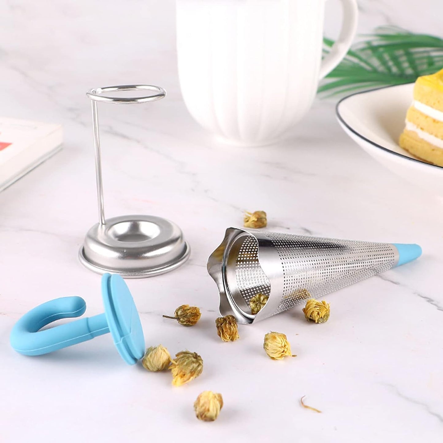 Reusable Cute Umbrella Tea Strainer With Tray  Stand (1 Pc) - Happy Price - Image 3