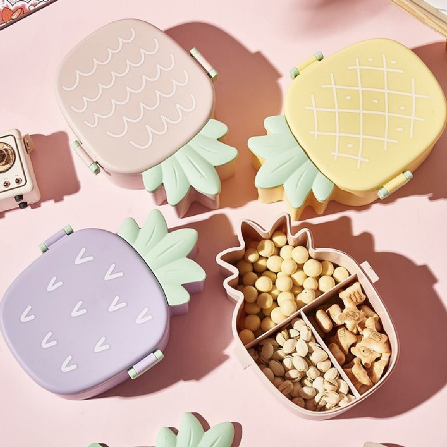 Kids Lunch Box Cute Pineapple Shaped Bento Box With Fork Spoon Snack Candy Container Microwave Portable Office Lunch Box (1 Pc  With Spoon Fork  Color Box) - Happy Price - Image 3
