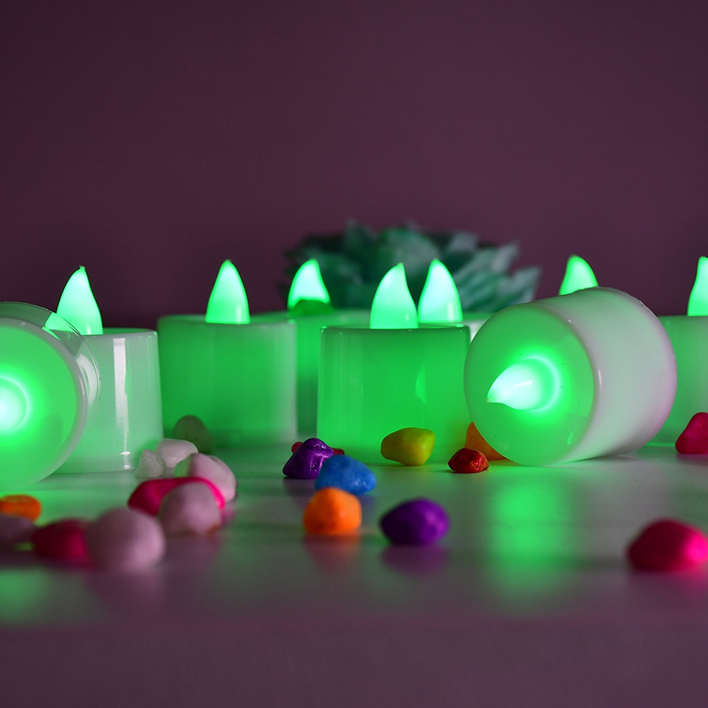Green LED Flameless Tealight Candles - Pack of 24 for Home Decor