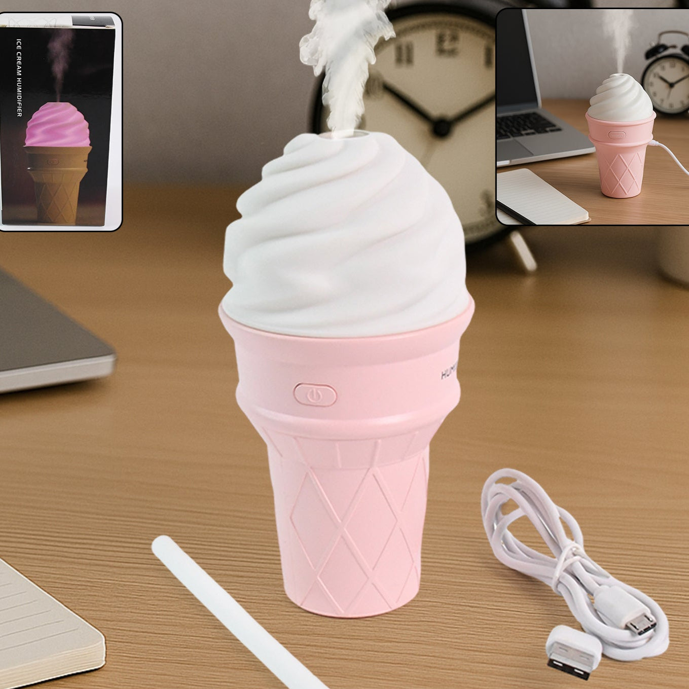 Ice Cream Cone Shape Air Freshener Humidifier (1pc  Pink) - Happy Price - Image 1
