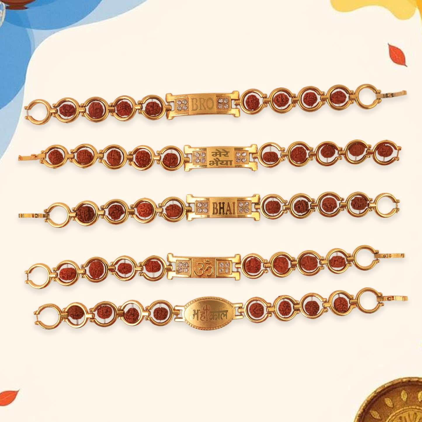 Gold Plated Designer Circular Bead Bracelet Rakhi For Brother (Mix Design  1 Pc) - Happy Price - Image 6