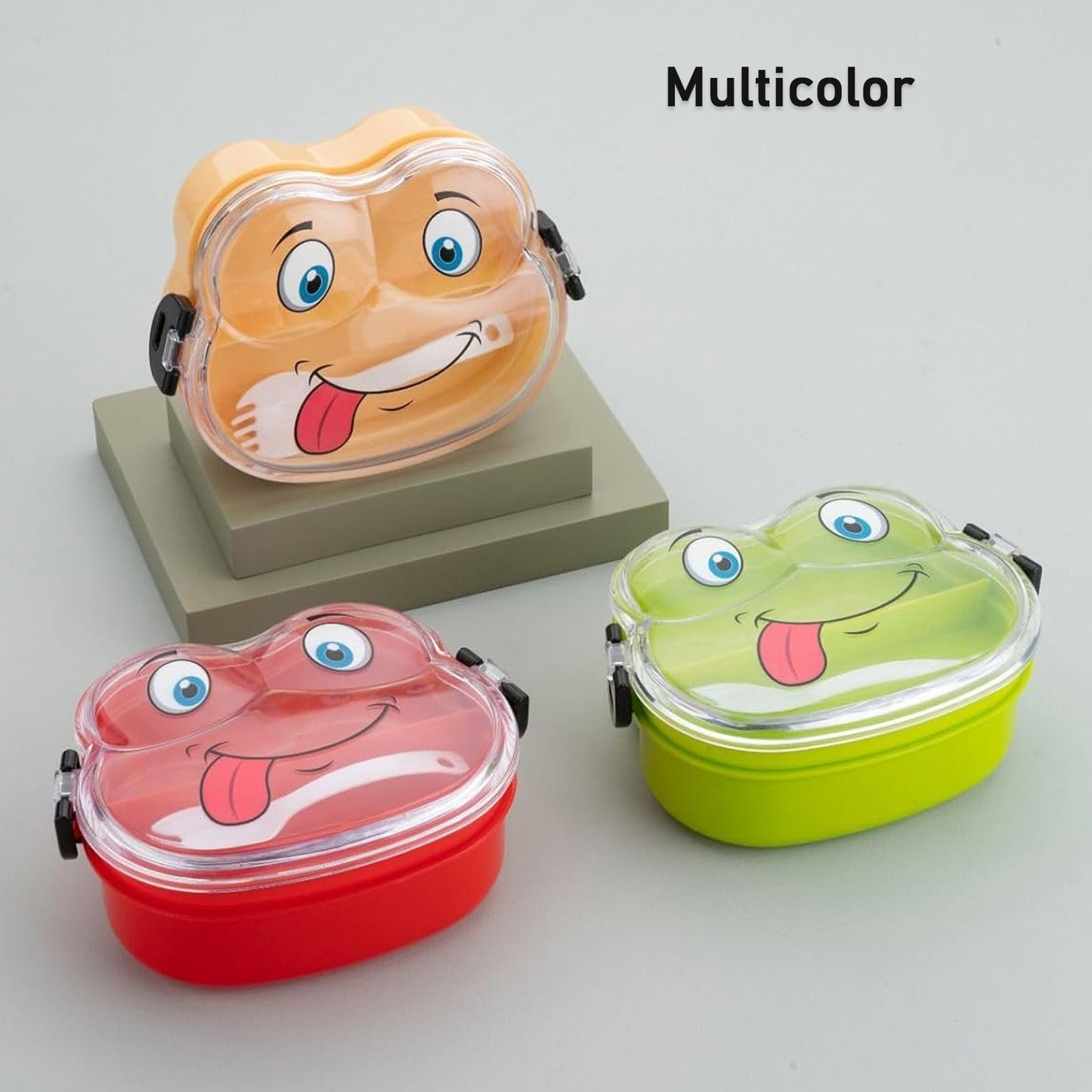 Double Layer Froggy Shape Lunch Box With Spoon (1 Pc  Mix Color) - Happy Price - Image 3