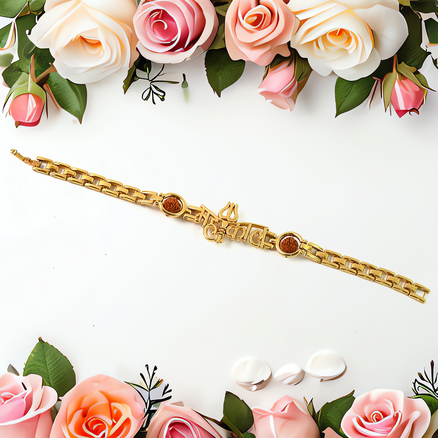 Mahakal Trishul Design  Rudraksh Beads Bracelet Rakhi - Happy Price - Image 3