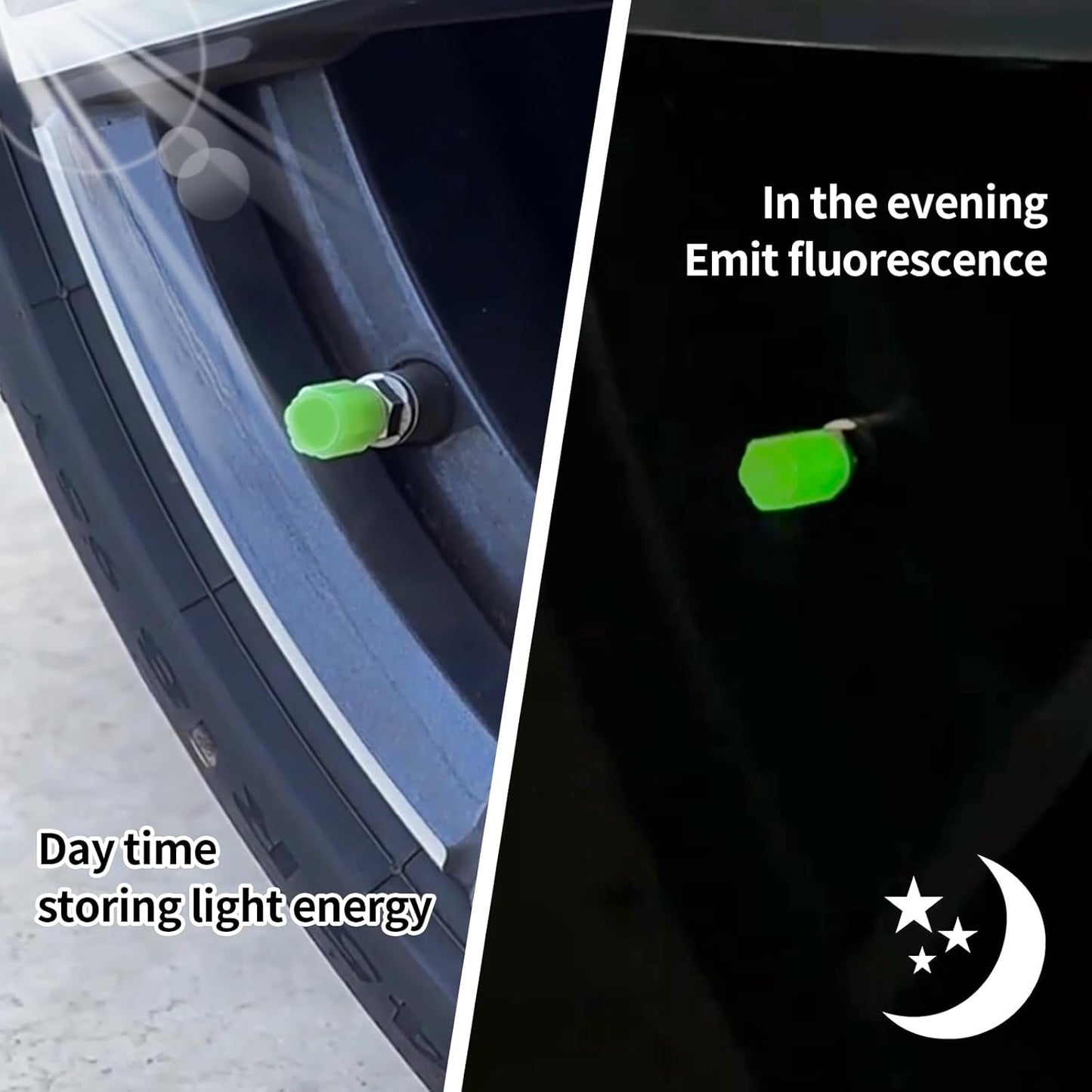 Tyre Valve Caps Luminous Glow Car Tire Valve Cap Covers Vaal Cap (4 Pcs Set) - Happy Price - Image 4
