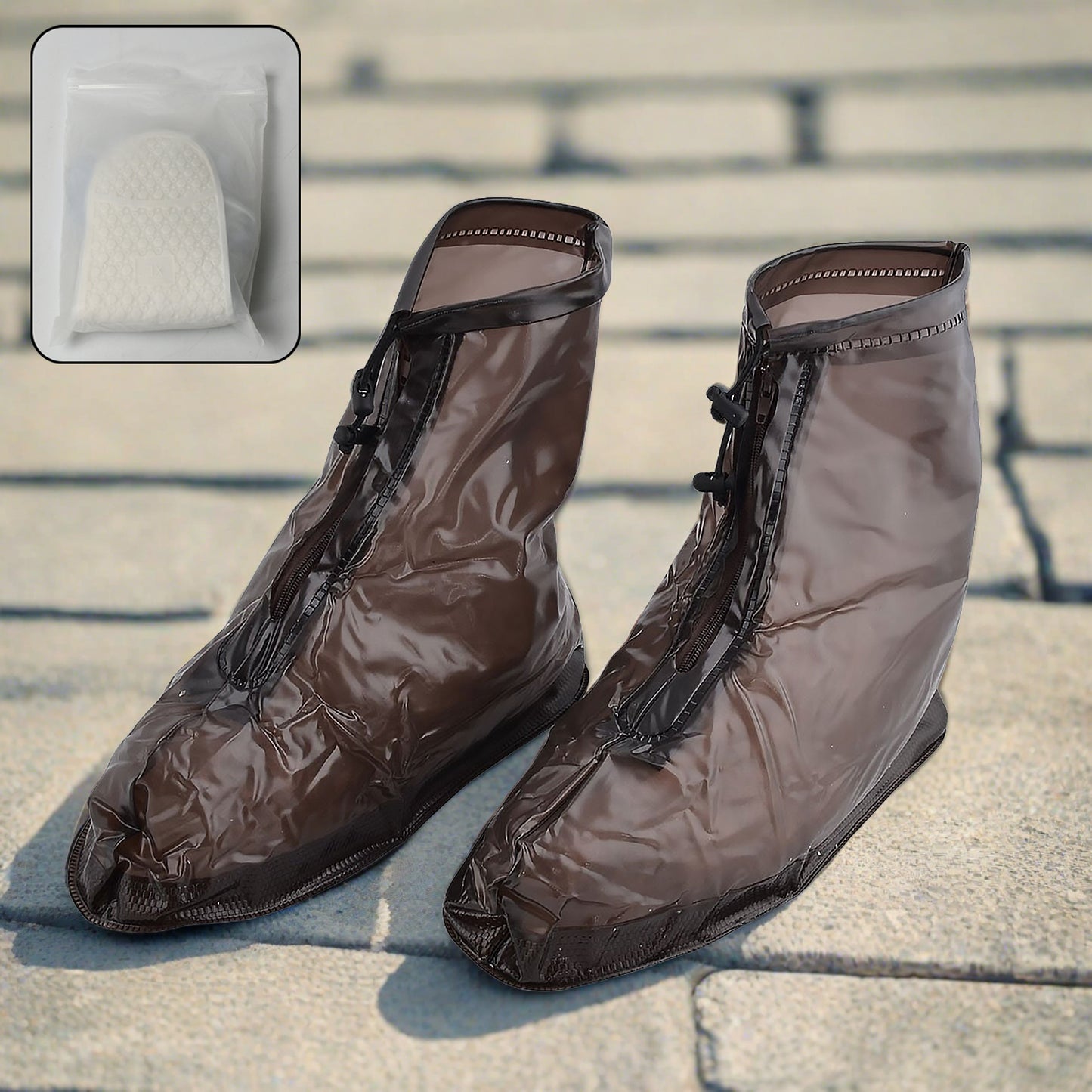 Plastic Shoes Cover Reusable Anti-slip Boots Zippered Overshoes Covers Transparent Waterproof Snow Rain Boots For Kids  Adult Shoes For Rainy Season (1 Pair) - Happy Price - Image 3