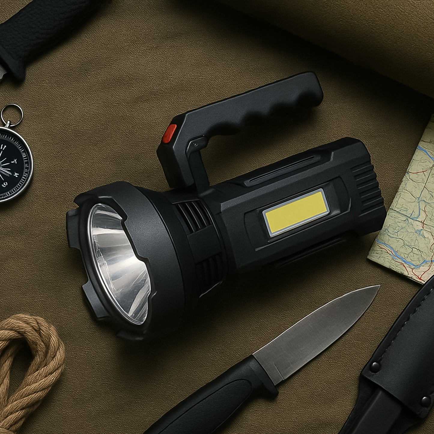 Heavy-duty Rechargeable Usb Led Hand Torch With Cob Side Light (1 Pc) - Happy Price - Image 3