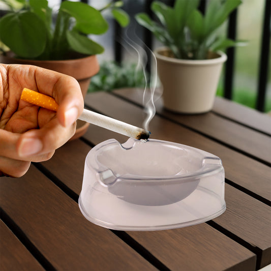 Oblivion Transparent White Ashtray With Cigarette Holder Grooves  Modern Smoke Disposal Tray (1 Pc) - Happy Price - Image 1