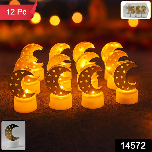 Decorative Moon Shaped Flameless LED Candles - 12 Pc Set for Ambiance - Happy Price - Image 1