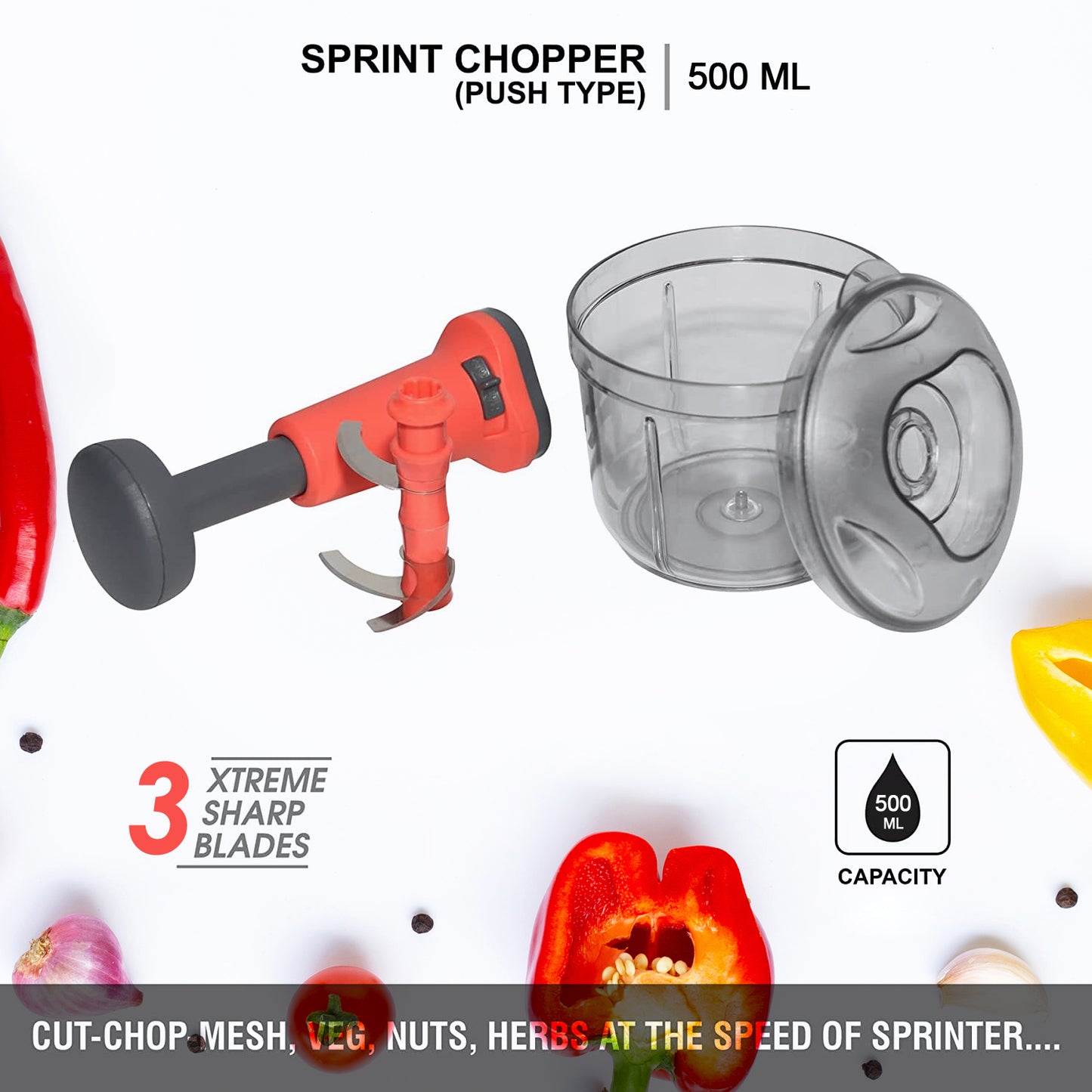 Matte Finish Manual Hand Press Chopper For Kitchen Mini Handy  Compact Chopper With 3 Blades For Effortlessly Chopping Vegetables  Fruits For Your Kitchen. - Happy Price - Image 4