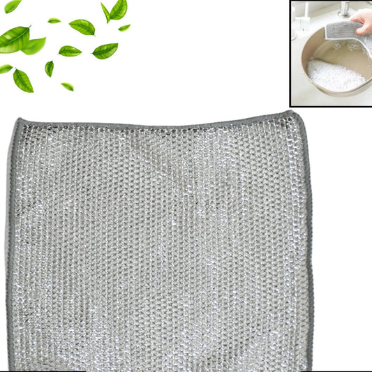 Double-sided Multipurpose Microfiber Cloths Stainless Steel Scrubber Non-scratch Wire Dishcloth Durable Kitchen Scrub Cloth (1 Pc  20x20 Cm) - Happy Price - Image 1