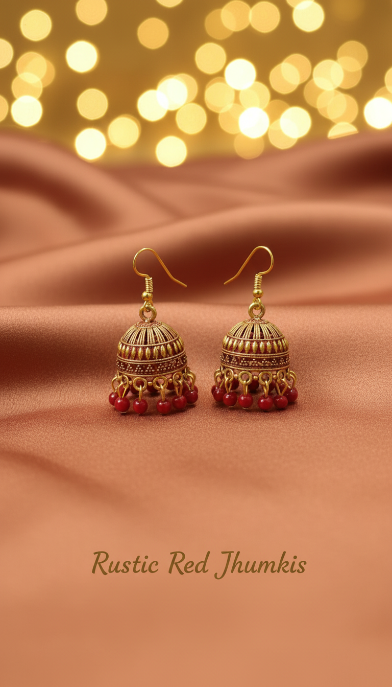 6-Pair Mini Jhumki Earrings Combo – Gold-Toned Enamel Dome Earrings with Bead Danglers