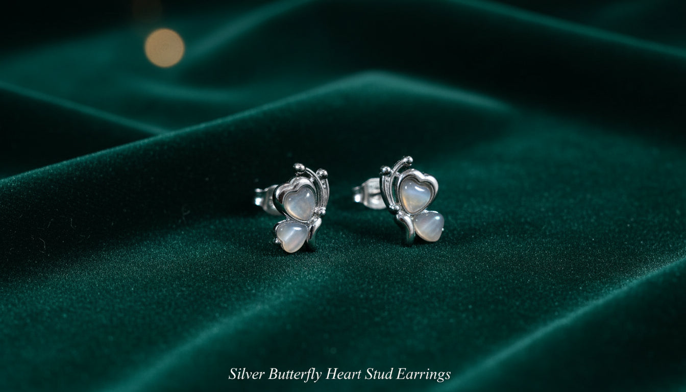 Bow Tulip Drop & Butterfly Stud Earrings - Combo of 2 Pairs