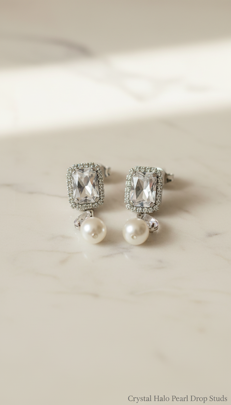4-Pair Earring Combo – Tassel, Pearl Drop, Crystal Halo & Rhinestone Hoop Studs