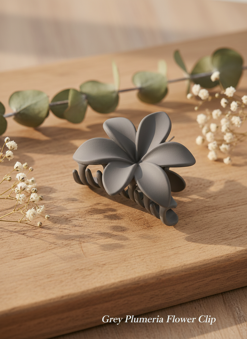 Flower Hair Clips, Fluffy Scrunchie & Stud Earrings Combo — Set of 6