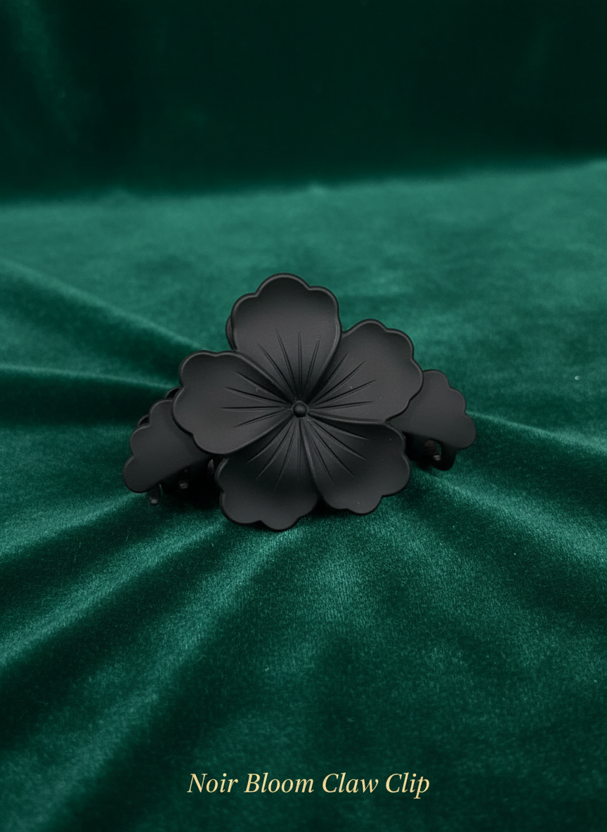 Matte Flower Hair Claw Clips – Set of 4 (Ivory Daisy, Mocha Plumeria, Noir Bloom, Dusty Blue Blossom)