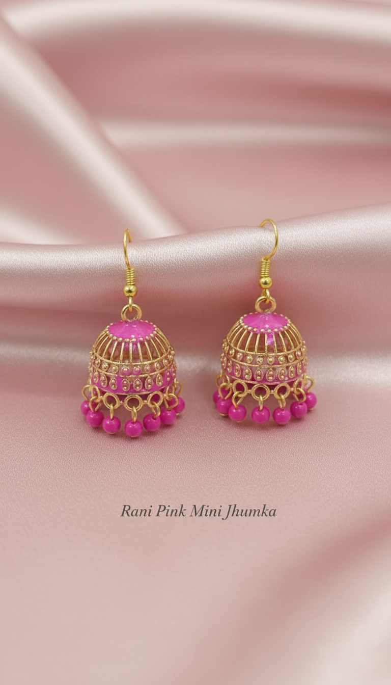 6-Pair Mini Jhumka Earrings Combo | Multicolor Gold-Tone Dome Drops