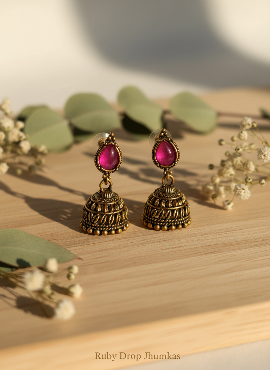 Antique Gold Temple Jhumka Earrings Combo Set of 5 | Traditional Ethnic Danglers