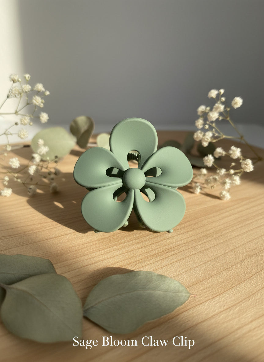 Floral Matte Claw Clip Set of 4 | Sage, Black, Ivory & Grey Flower Hair Clips