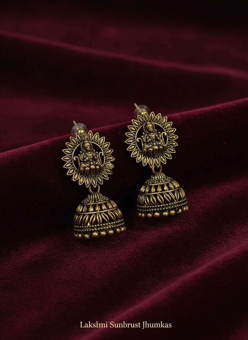 Antique Gold Temple Jhumka Earrings Combo Set of 5 | Traditional Ethnic Danglers