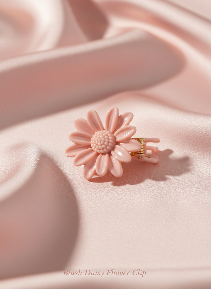 Flower Hair Clips, Fluffy Scrunchie & Stud Earrings Combo — Set of 6