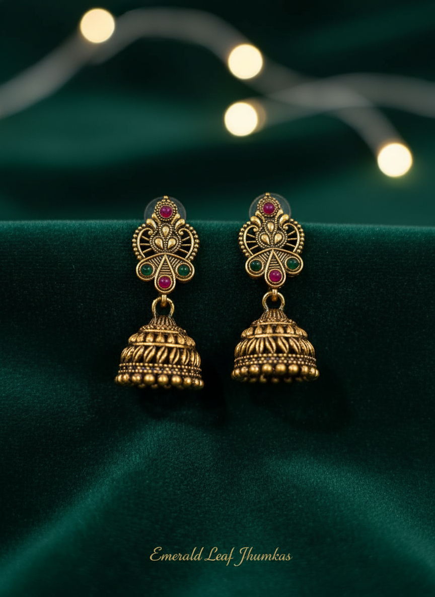 Antique Gold Temple Jhumka Earrings Combo Set of 5 | Traditional Ethnic Danglers