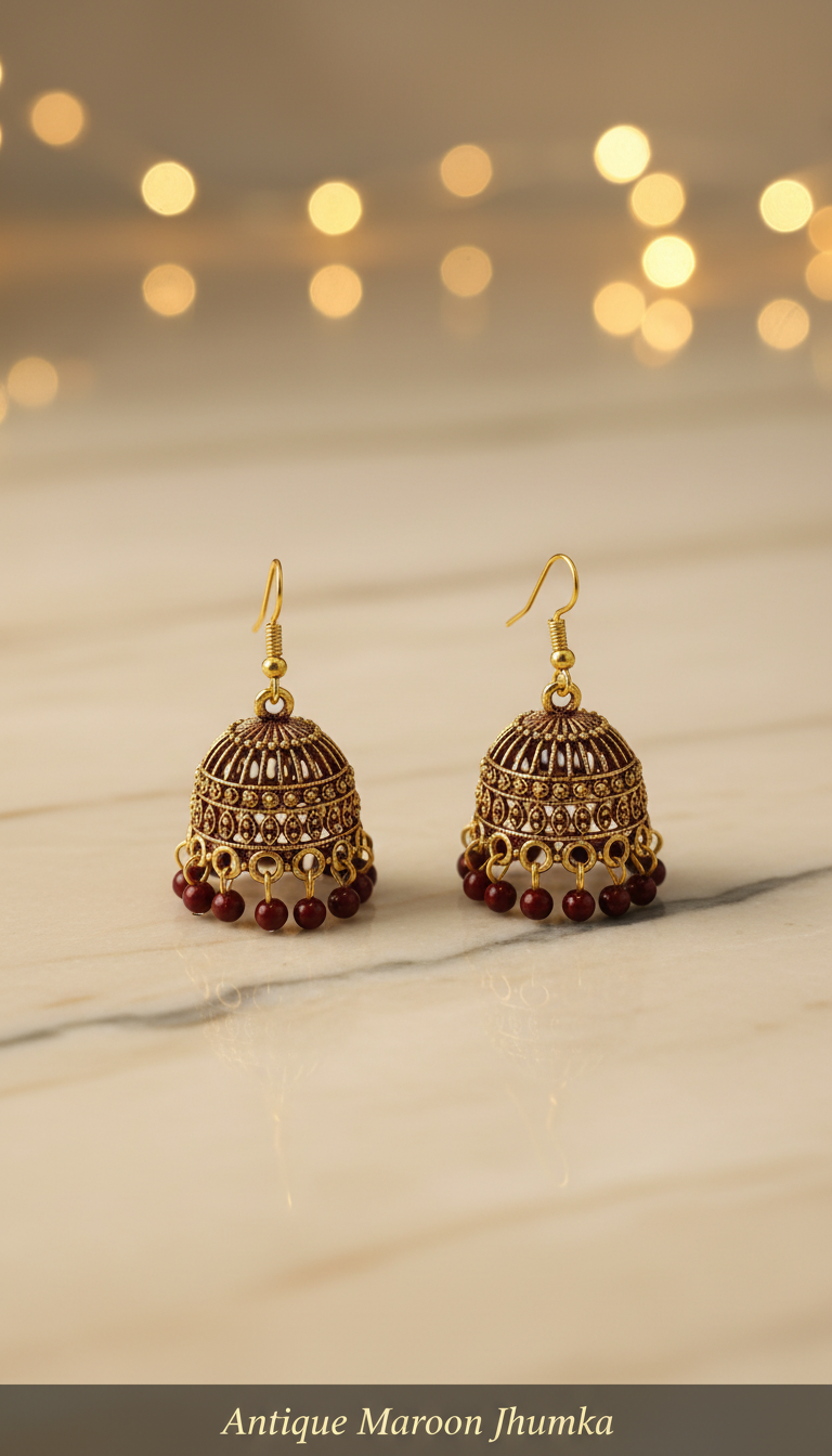 6-Pair Mini Jhumka Earrings Combo | Multicolor Gold-Tone Dome Drops