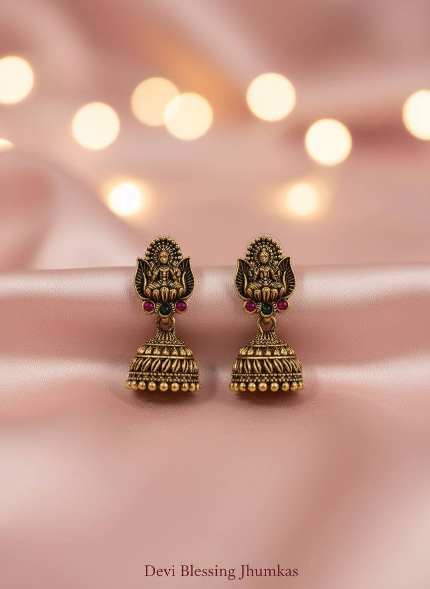 Antique Gold Temple Jhumka Earrings Combo Set of 5 | Traditional Ethnic Danglers