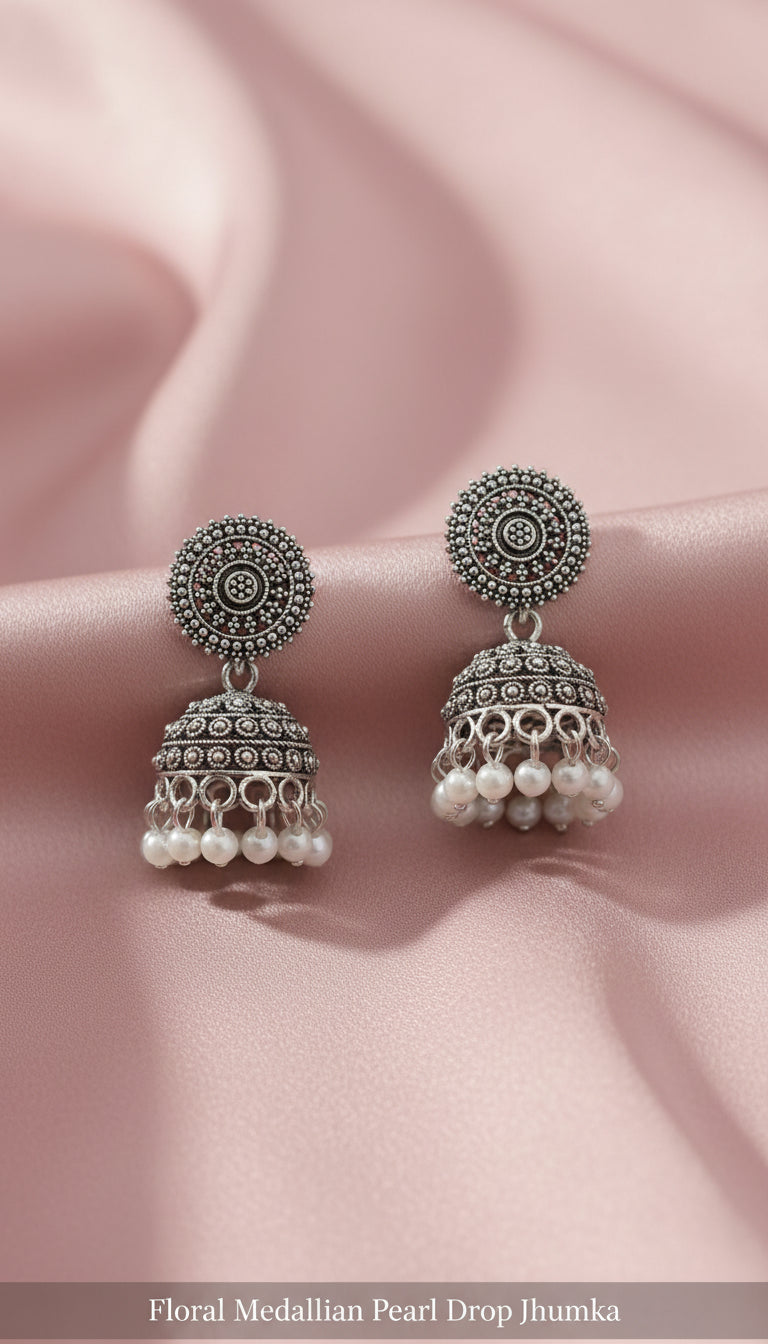 Oxidized Silver Jhumka Earrings Combo – Set of 6 Traditional Ethnic Danglers