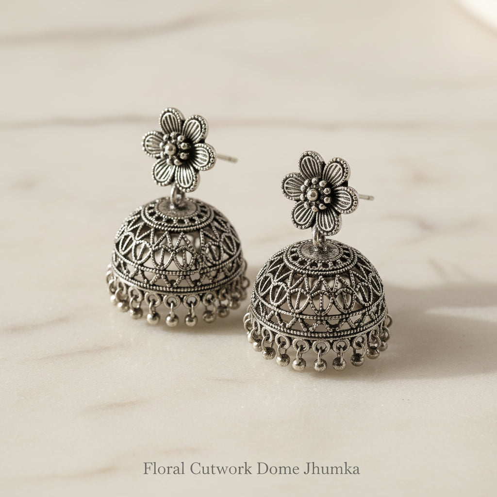 Oxidized Silver Jhumka Earrings Combo – Set of 6 Traditional Ethnic Danglers