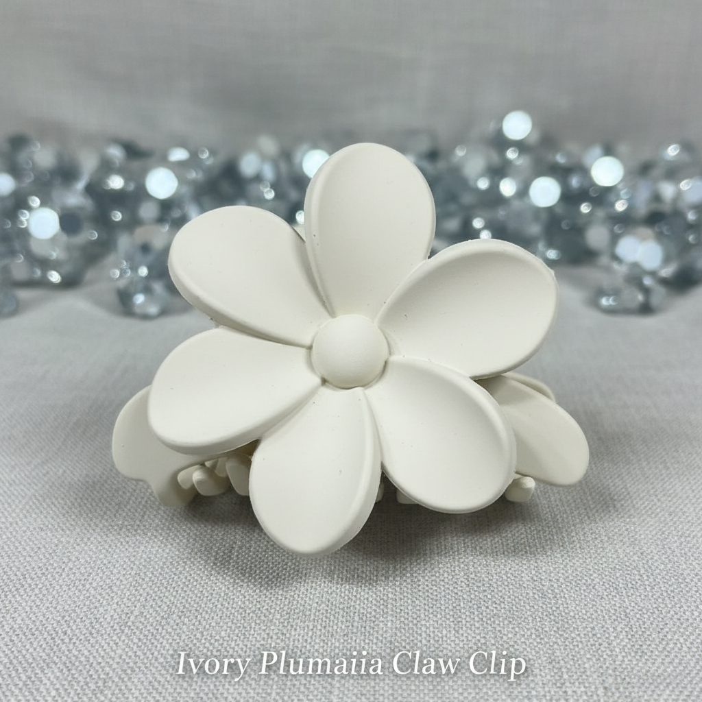 Matte Flower Claw Clips for Women – Set of 5 Daisy, Hibiscus & Plumeria Hair Clips | Strong-Grip Hair Accessories