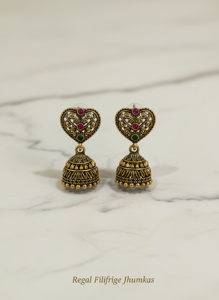 Antique Gold Temple Jhumka Earrings Combo Set of 5 | Traditional Ethnic Danglers