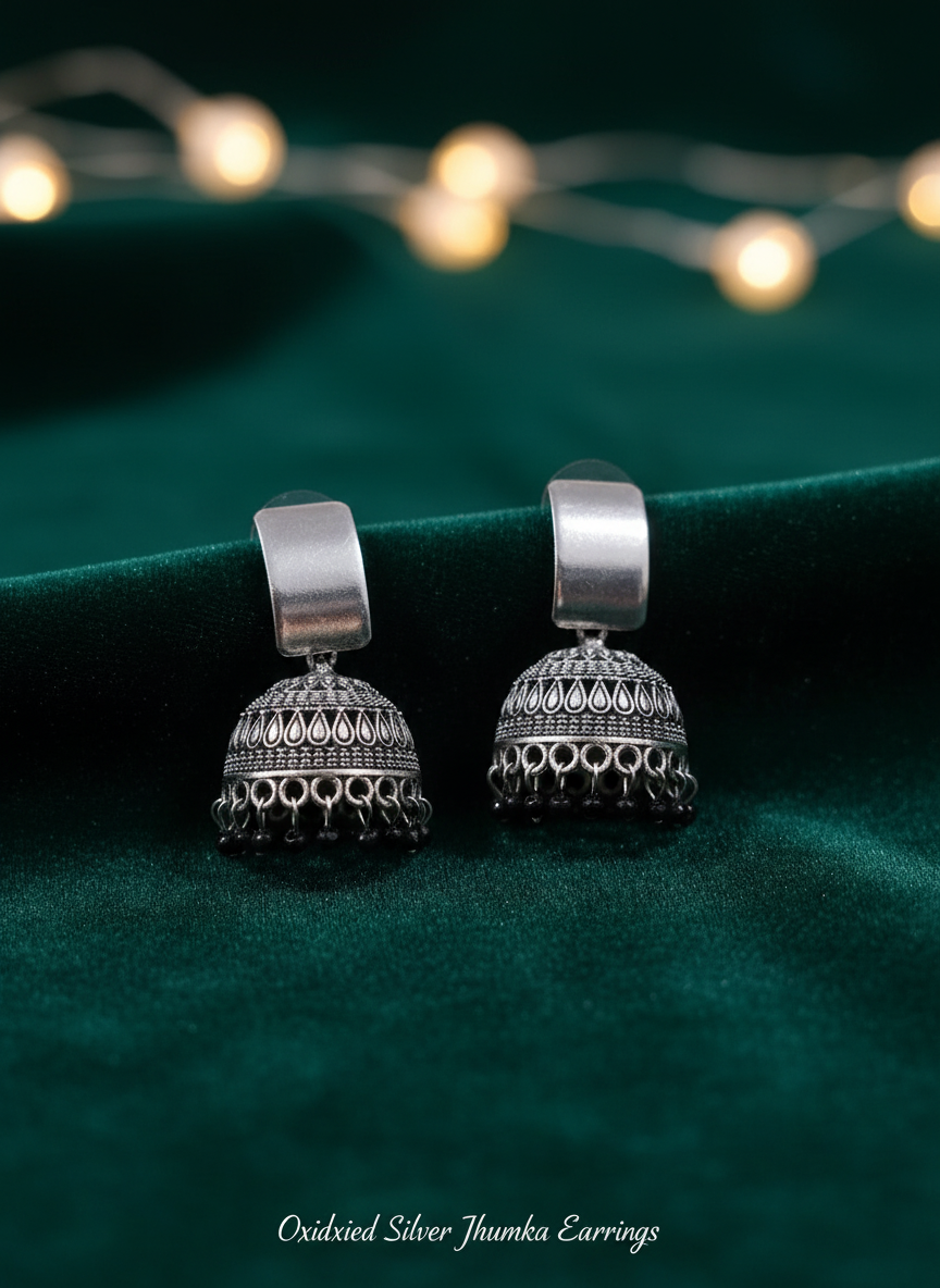 Floral Claw Clips + Oxidized Jhumka Earrings Combo (6-Piece Set)