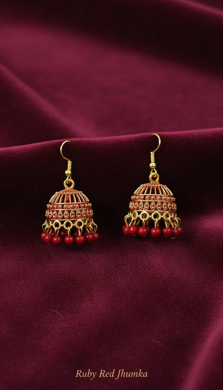 6-Pair Mini Jhumka Earrings Combo | Multicolor Gold-Tone Dome Drops