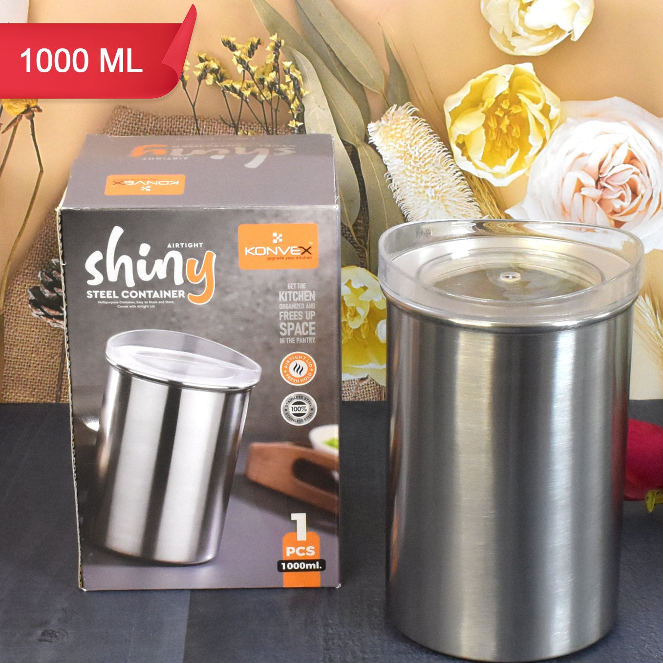 Multipurpose Stainless Steel Airtight Containers With See Through Lid (1 Pc  1000 Ml) - Happy Price - Image 1