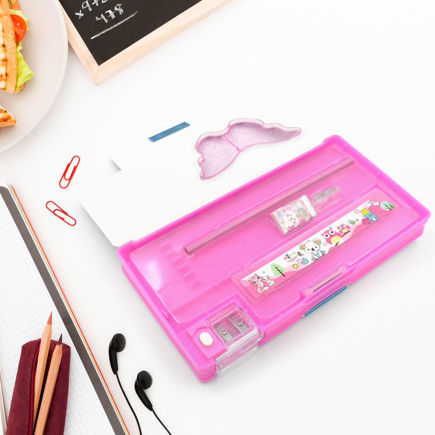 Printed Pencil Case For Kidsmulti Compartment Compass Pencil Box With Sharpener Eraser Pencil  Scale School Supplies Pencil Compass Boxstationery Case (Pack Of 1) - Happy Price - Image 3