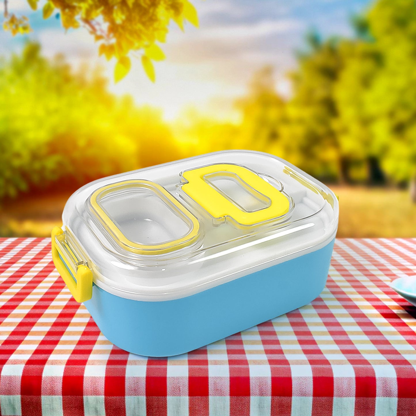 Durable Plastic Lunch Box For Kids With 2 In 1 Spoon Fork (1 Pc) - Happy Price - Image 3