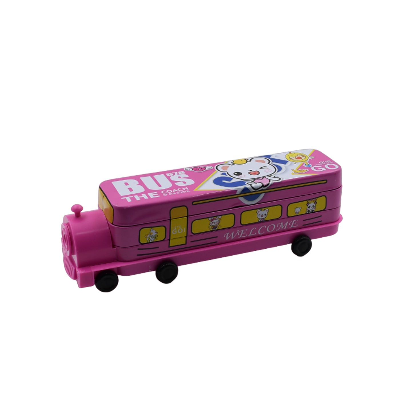 Double Decker Magic Bus Compass 2 Layer Metal Bus Compass Pencil Case With Movable Wheels  Sharpener Bus Shape With Tiers Metal Pencil Box For Kids Birthday Party - Happy Price - Image 4