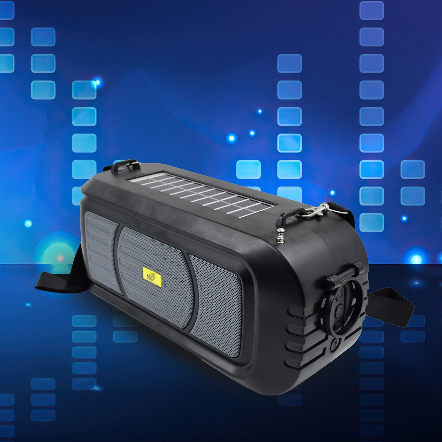 Wireless Bluetooth Speaker 5w High Bass With Wireless Mic  Microphone Led Torch Solar Charging Support Usb  Adjustable Strap (1 Set) - Happy Price - Image 4