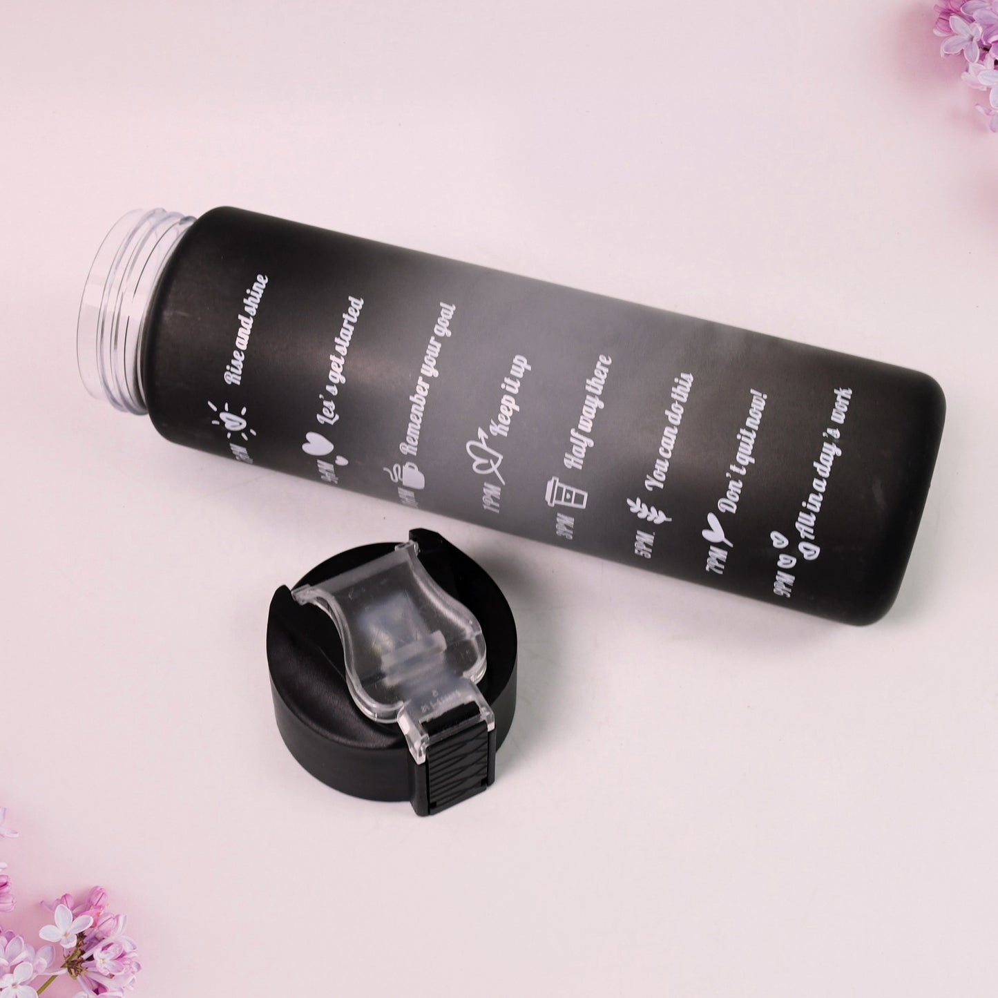 Plastic Black Motivational Water Bottle With Straw (900 Ml) - Happy Price - Image 3