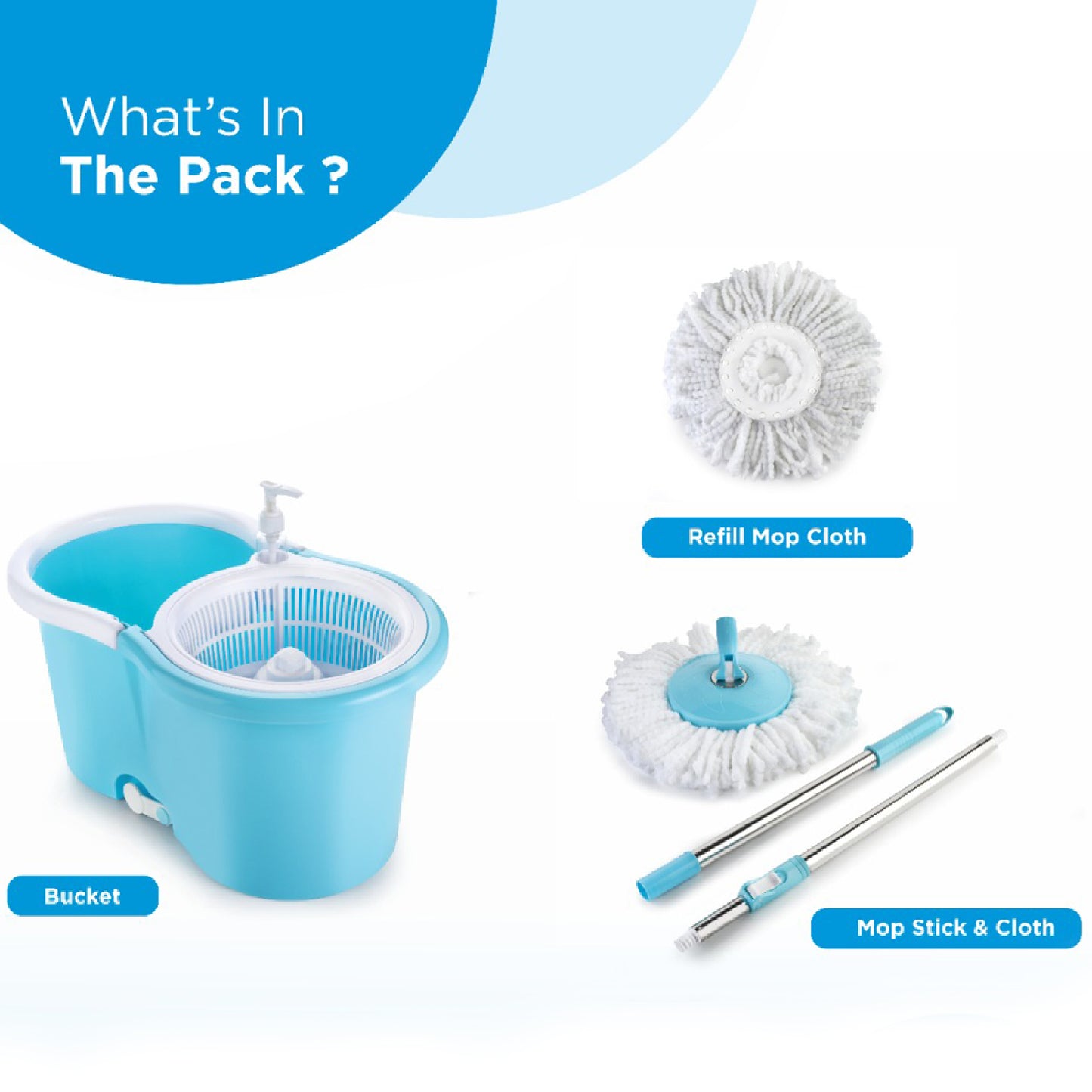 Plastic Spinner Bucket Mop 360 Degree Self Spin Wringing With 2 Absorbers For Home And Office Floor Cleaning Mops Set - Happy Price - Image 2