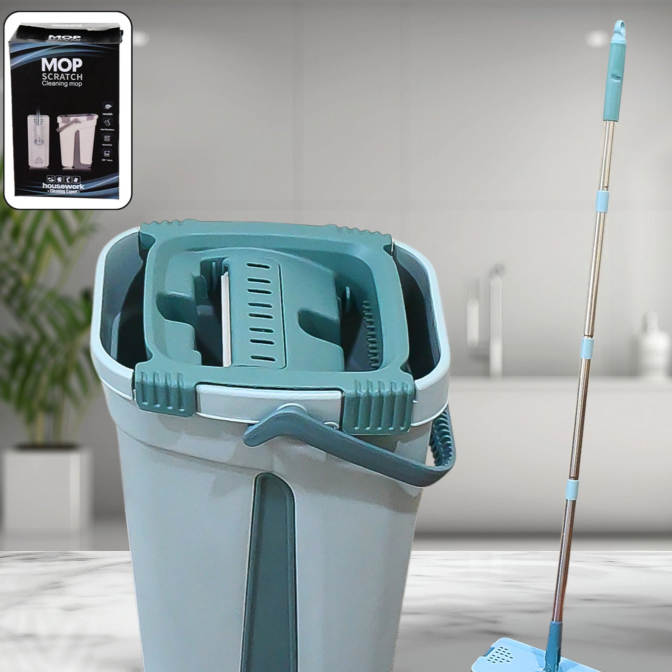 Scratch Cleaning Mop With 2 In 1 Self Clean Wash Dry Hands Free Flat Mop - Happy Price - Image 1