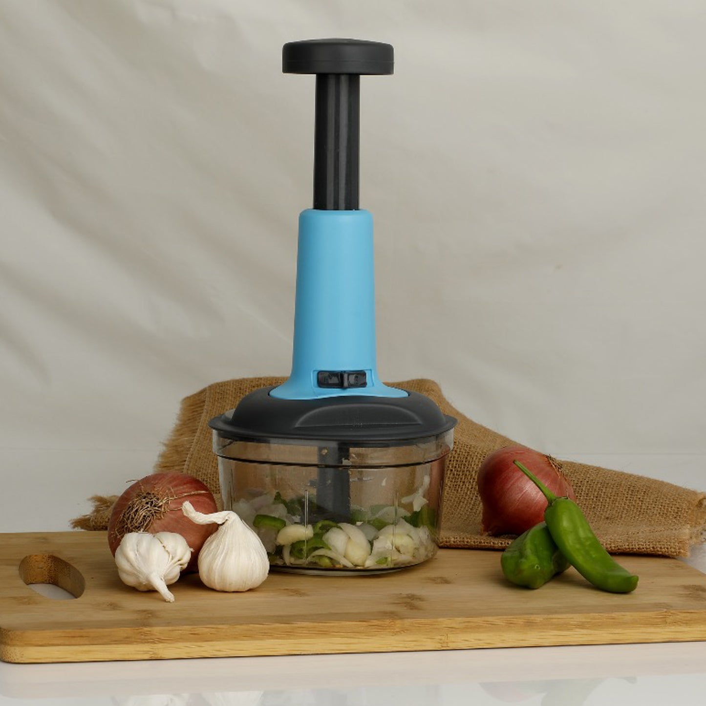 Push Chopper Manual Food Chopper And Hand Push Vegetable Chopper Cutter Mixer Set For Kitchen With 3 Stainless Steel Blade. - Happy Price - Image 2
